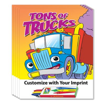 ZOCO Tons of Trucks Custom Coloring Books (250 Bulk Pack, With Crayons) Construction & Trucking Company Promotional Handout for Kids