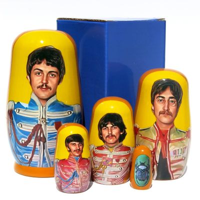 KaleaBoutique Long Lasting Collectible Beatles 5 Piece Russian Style Nesting Doll Memorabilia Stacking Matryoshka Doll - 5.75 Inches Tall - Includes a Glossy Blue Gift Box