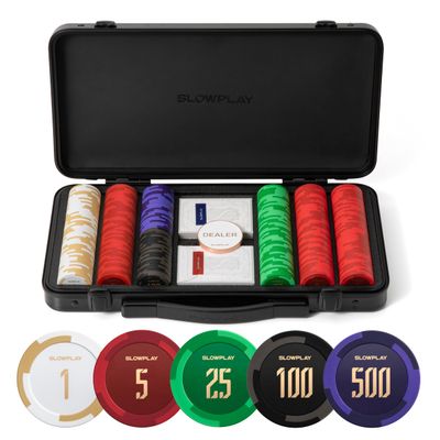 SLOWPLAY Godel 14g Clay Poker Chips Set for Texas Holdem, 300 PCS [with Numbered Values] Features a High-end Chip case with Extra Durable German Polycarbonate Shell, Ideal Gifts for Poker Players