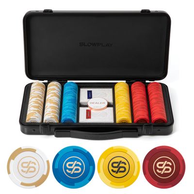 SLOWPLAY Godel 14g Clay Poker Chips Set for Texas Holdem, 300 PCS [Blank Chips] Features a High-end Chip case with Extra Durable German Polycarbonate Shell, Ideal Gifts for Poker Players