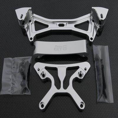 GTBRacing CNC Aluminum 1/5 RC Car Front Rear Shock Tower Brace for HPI Baja 5b ss (Front + Rear Silver)
