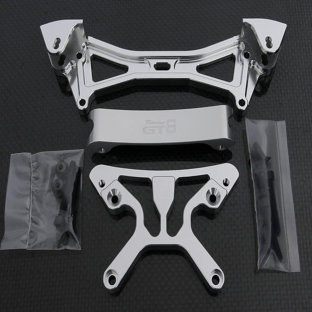 GTBRacing CNC Aluminum 1/5 RC Car Front Rear Shock Tower Brace for HPI Baja 5b ss (Front + Rear Silver)