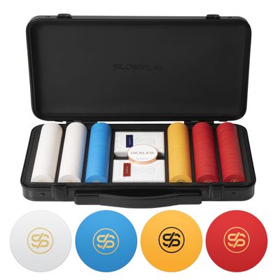 SLOWPLAY Godel Ceramic Poker Chips Set for Texas Hold'em, 300 PCS [Blank Chips], 39mm & 10g Each | Features a High-end Chip case with Extra Durable German Polycarbonate Shell