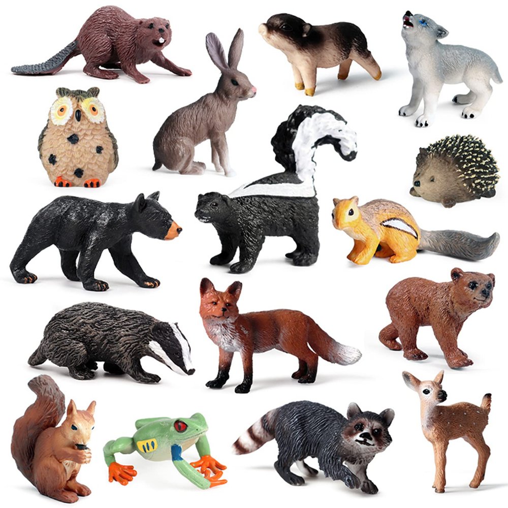 16 PCS Forest Animals Figures, Woodland Creatures Figurines, Miniature Toys Cake/Cupcake Topper Birthday Gift for Kids, Woodland Baby Shower Decorations