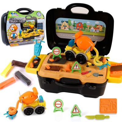 Crelloci Cement Mixer Color Dough Set, Construction Truck Tools Kit, DIY Art & Craft Playset Toys with Portable Case for Kids Boys Ages 3+, with Molds Non-Toxic Modeling Clay 4 Colors