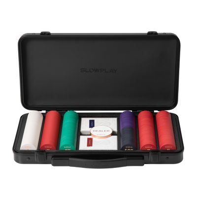 SLOWPLAY Godel Ceramic Poker Chips Set for Texas Hold'em, 300 PCS [with Numbered Values], 43mm & 12g Each | Features a High-end Chip case with Extra Durable German Polycarbonate Shell