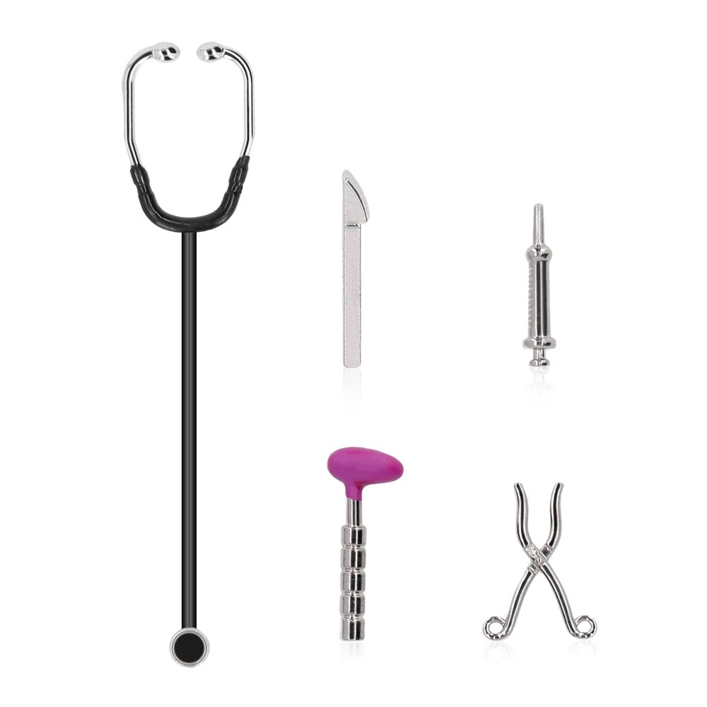 5pcs Mini Hospital Toys, Simulation Exquisite Dollhouse Stethoscope Set Miniature Doctor Tools for 1:12 Doll House Mini House Model Accessory