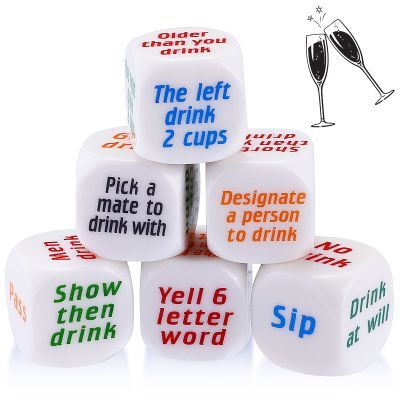 Hanaive 6 Pcs Drinking Dice Bar Rolling Decider Bachelorette Party Game Drunk Frenzy for Adults Party Family Friends Gathering Adult Favor Games(Basic Dice,White)