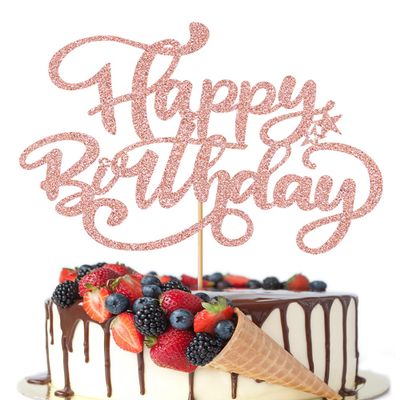 Crseniny Happy Birthday Cake Topper, Birthday Sign Cake TopperBirthday Party Cake Decoration Supplies (Rose gold)