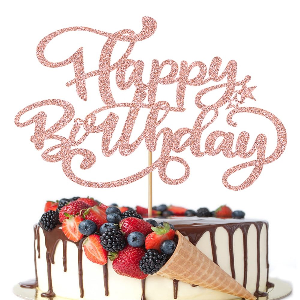 Crseniny Happy Birthday Cake Topper, Birthday Sign Cake TopperBirthday Party Cake Decoration Supplies (Rose gold)