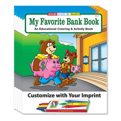 ZOCO  My Favorite Bank  Custom Coloring Books (250 Bulk Pack, with Crayons)  Banking & Financial Education Handouts for Kids  Add Your Imprint