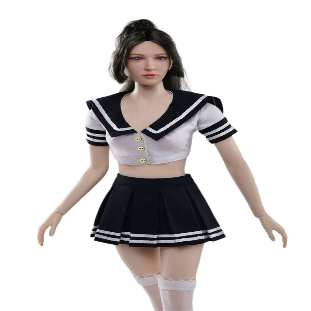 1/6 Scale Female Clothes,Female Student School Uniform Clothing and Head Sculpt for 12inch Action Figure Body (B)