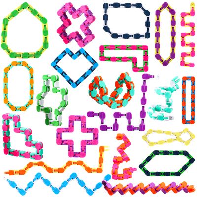 Yunsailing 80 Packs Wacky Tracks Snap Fidget Finger Sensory Snake Puzzles Bike Track Chain Toy Bulk Fidget Toys Snake for Kid Adult Stress Relief Party Classroom Home Travel Multi Color(24 Links)