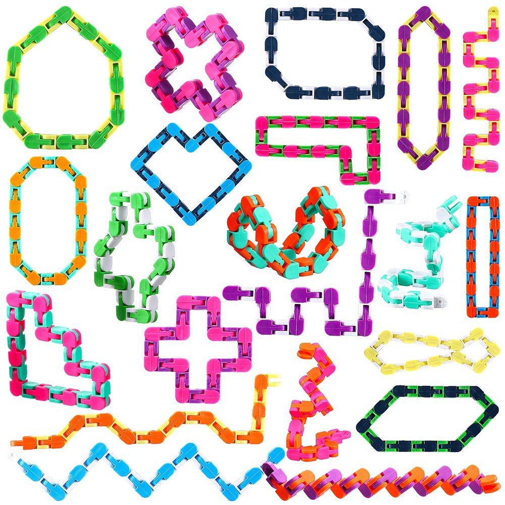 Yunsailing 80 Packs Wacky Tracks Snap Fidget Finger Sensory Snake Puzzles Bike Track Chain Toy Bulk Fidget Toys Snake for Kid Adult Stress Relief Party Classroom Home Travel Multi Color(24 Links)