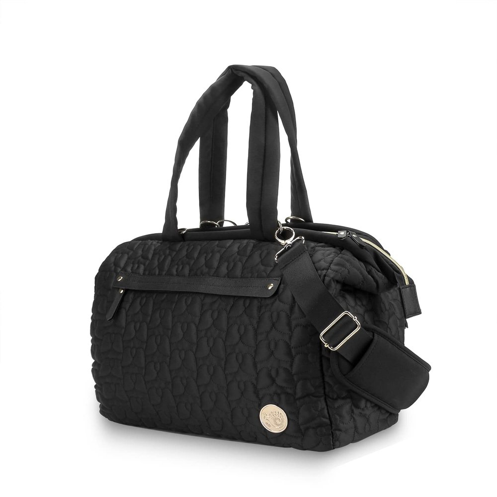 Baby Diaper Tote with Shoulder Strap Smart Diaper Organizer Bag Portable Mommy Baby Bag for Work,Travel,Outdoor (Flower Black)