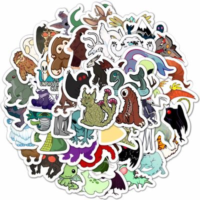 100Pcs Cryptid Stickers - Mothman, Lochness Monster, Bigfoot, Yeti, UFO Decals for Laptops