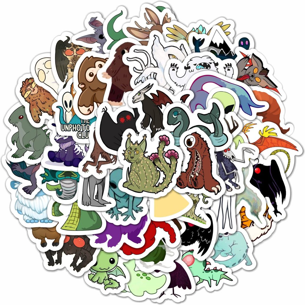 100Pcs Cryptid Stickers - Mothman, Lochness Monster, Bigfoot, Yeti, UFO Decals for Laptops