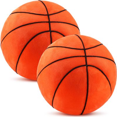 HyDren 2 Pcs Plush Basketball Pillow Soft Stuffed Basketballs Throw Pillows Cute Basketball Shaped Pillows for Nursery Decoration Girls Boys Bedroom Decor Sports Theme Birthday Gift for Kids Toddlers