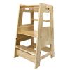 ECOMEX Toddler Standing Tower Kitchen Step Stool for Kids - Adjustable Height Learning Stool with Removable Safety Rail for Bedroom, Bathroom, Natural view 1