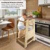 ECOMEX Toddler Standing Tower Kitchen Step Stool for Kids - Adjustable Height Learning Stool with Removable Safety Rail for Bedroom, Bathroom, Natural view 2