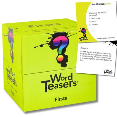 ? WORD TEASERS Firsts - Trivia Game About The First Time Things were Done - Fun & Historical Conversation Cards - Party Trivia Cards for Families & Friends- 150 Questions
