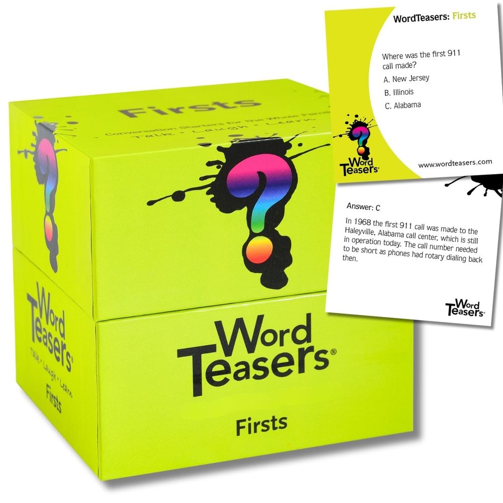 ? WORD TEASERS Firsts - Trivia Game About The First Time Things were Done - Fun & Historical Conversation Cards - Party Trivia Cards for Families & Friends- 150 Questions