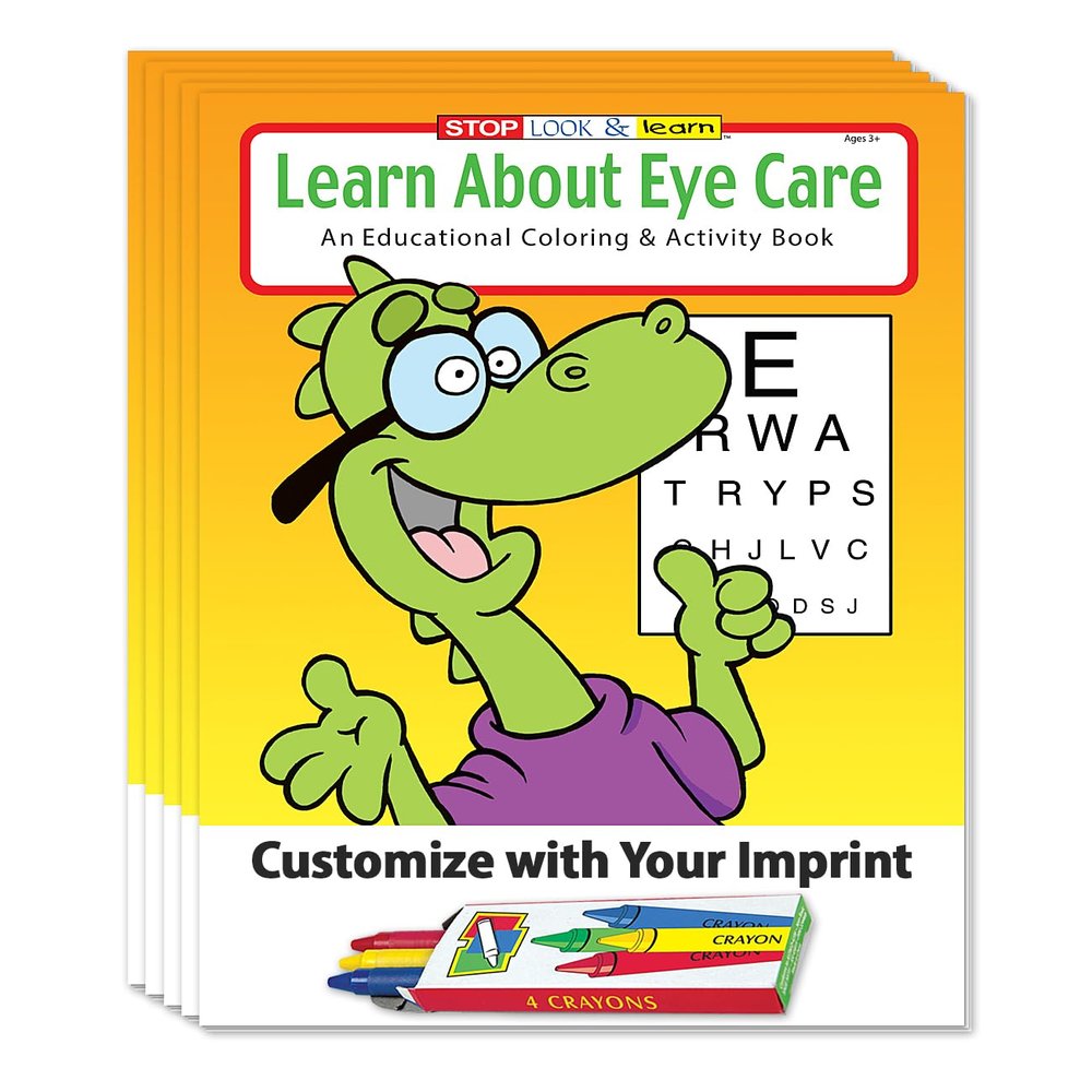 ZOCO  Learn About Eye Care  Custom Promotional Coloring Books (250 Bulk Pack, with Crayons)  Optometrist, Eye Doctor Gifts for Kids