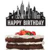 KEWEYA New York City Cake Toppers Black Glitter NYC Cityscape Bday Party Cake Decor Scenic Building Images Lighted City Backdrop Party Decoration Supplies view 1