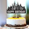 KEWEYA New York City Cake Toppers Black Glitter NYC Cityscape Bday Party Cake Decor Scenic Building Images Lighted City Backdrop Party Decoration Supplies view 4