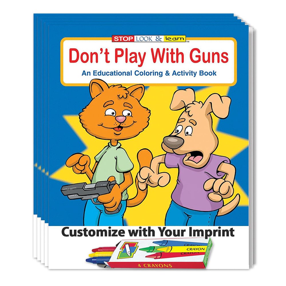 ZOCO Gun Safety Custom Promotional Coloring Books for Kids (250 Bulk Pack, With Crayons) Police & Law Enforcement Educational Handouts Games, Puzzles & Activities
