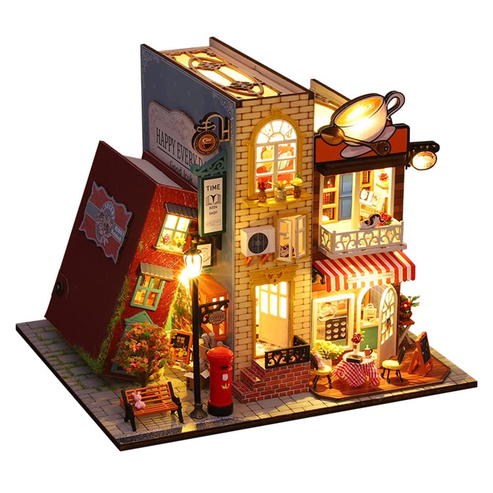 Roroom DIY Miniature and Furniture Dollhouse Kit,Mini 3D Wooden Doll House Craft Model with Dust Proof Cover and Music Movement,Creative Room Idea for Valentine's Day Birthday Gift(ES007)