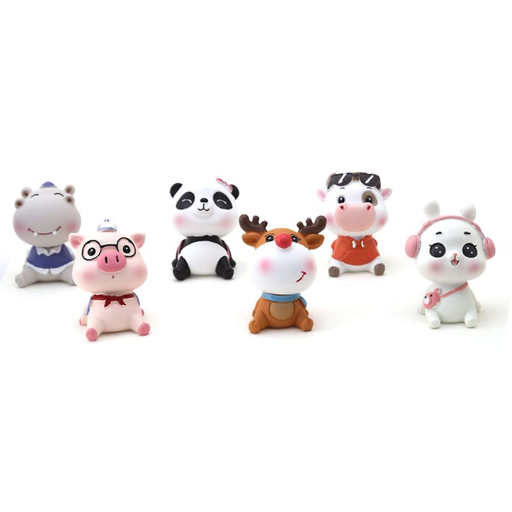 Car Doll Decoration Ornament Forest Animals Creative Resin Figurine Miniature Ornaments Cute Doll Creative Gift Simulation Car Toy Accessories for Car Dashboard Home Desk Six Sets