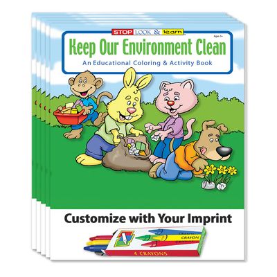 ZOCO Keep Our Environment Clean Custom Coloring Books (250 Bulk Pack, With Crayons) Conservation, Recycling Earth Day Supplies Educational Activities for Kids