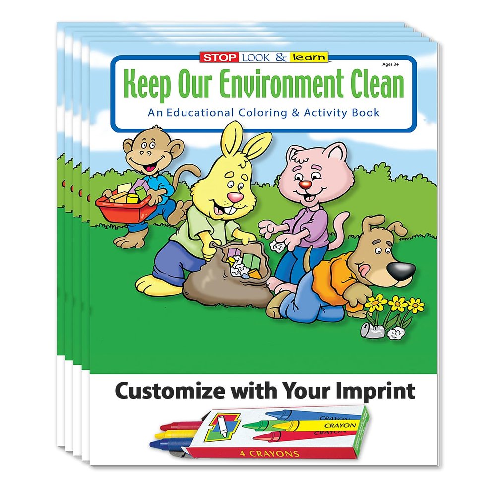 ZOCO Keep Our Environment Clean Custom Coloring Books (250 Bulk Pack, With Crayons) Conservation, Recycling Earth Day Supplies Educational Activities for Kids