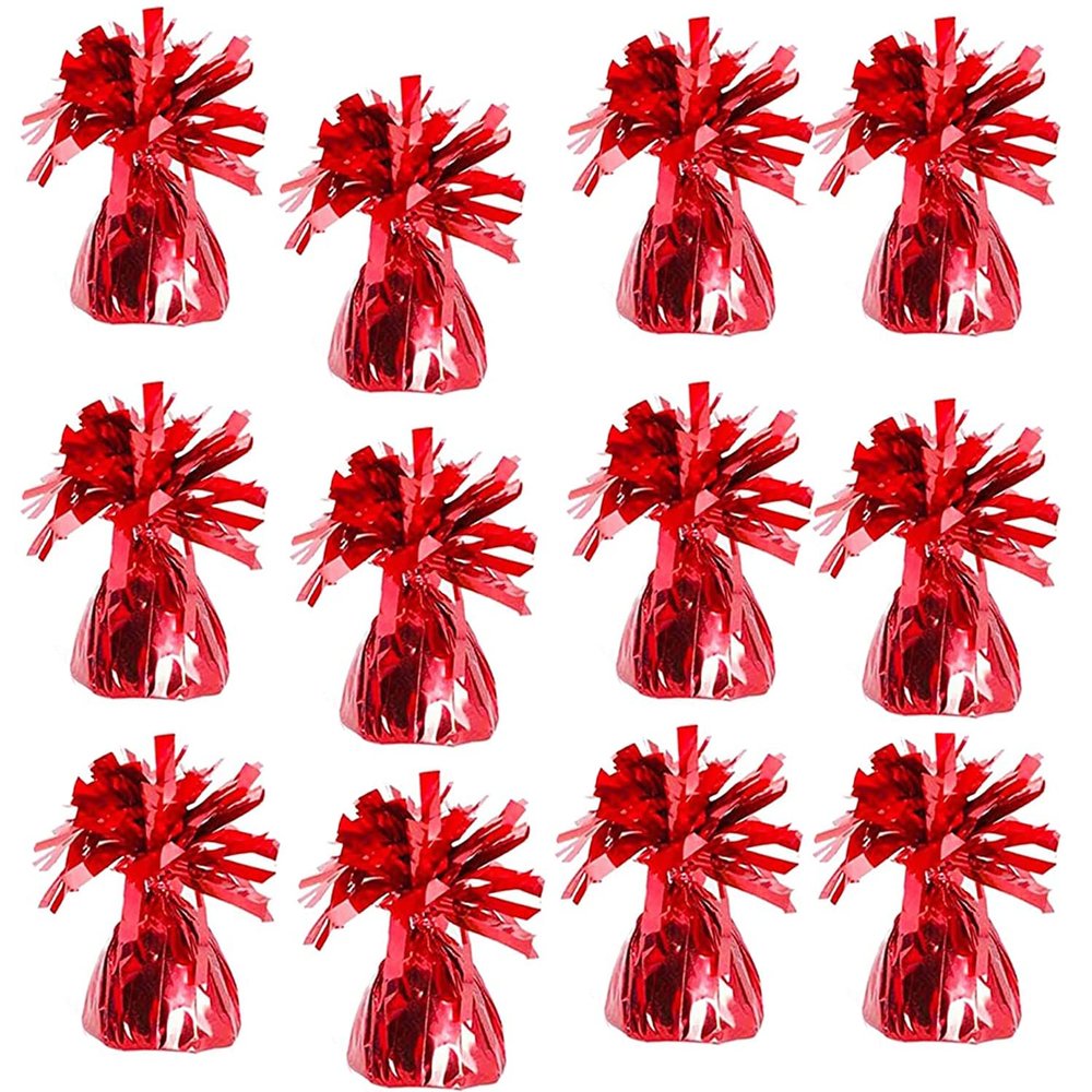 Metallic Balloon Weights, Birthday Party Favors, Novelty and Gag Gifts, 5.5" Inches, 12-Pack (Red)