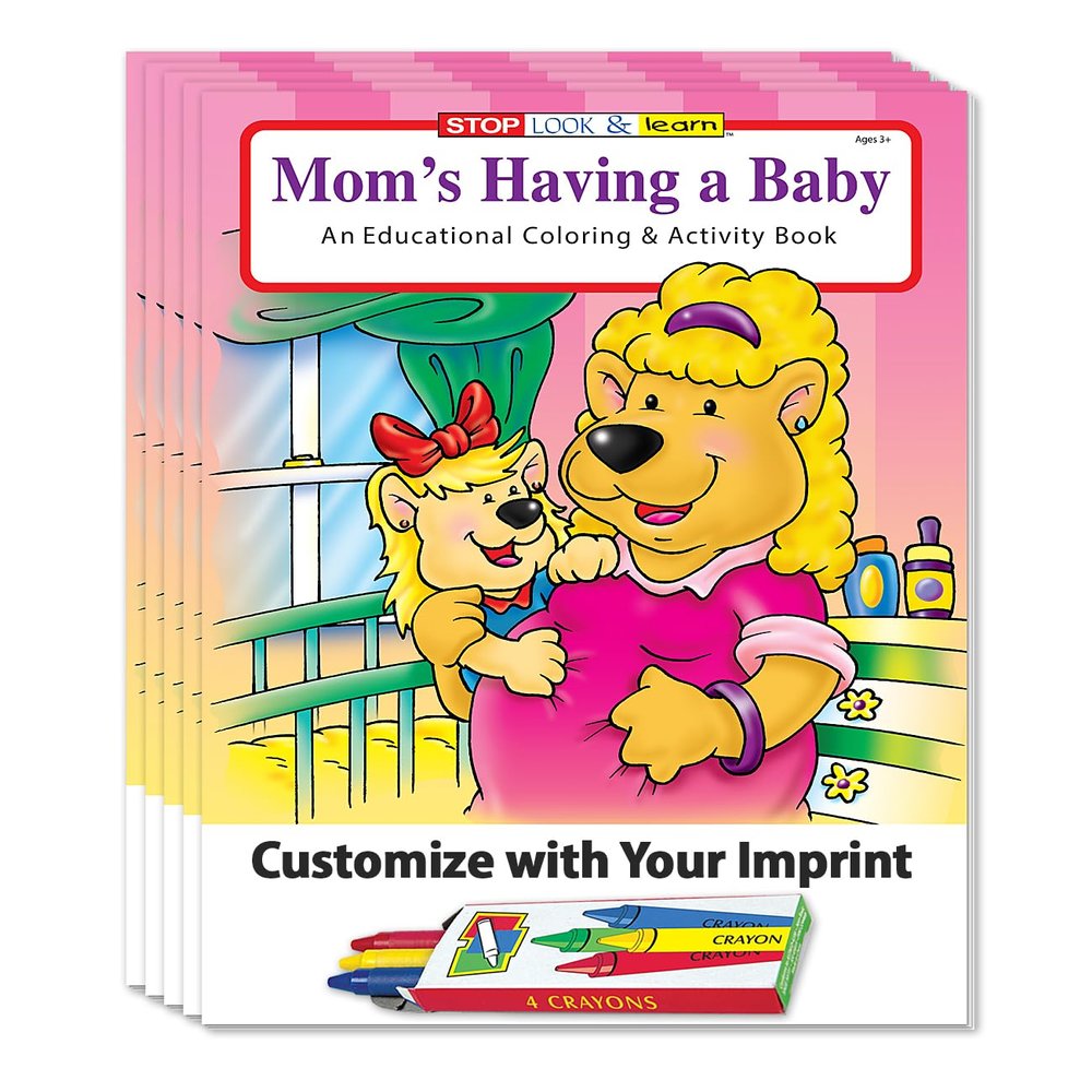 ZOCO Mom's Having a Baby Custom Educational Coloring Books (250 Bulk Pack, with Crayons) New Baby in The Family Games, Puzzles, Fun Activities for Kids
