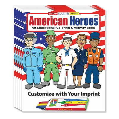 ZOCO Patriotic Custom Coloring & Activity Books for Kids (250 Bulk Pack, With Crayons) American Heroes Theme for 4th of July, Veterans Day & Military Events