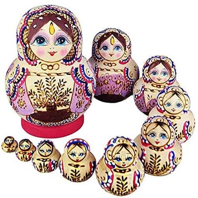 Nesting Dolls Painted Nesting Dolls 10 Piece Wooden Russian Hand Matryoshka for Easter Valentines Wedding Party Decorations Halloween Wishing Educational