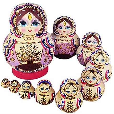 Nesting Dolls Painted Nesting Dolls 10 Piece Wooden Russian Hand Matryoshka for Easter Valentines Wedding Party Decorations Halloween Wishing Educational