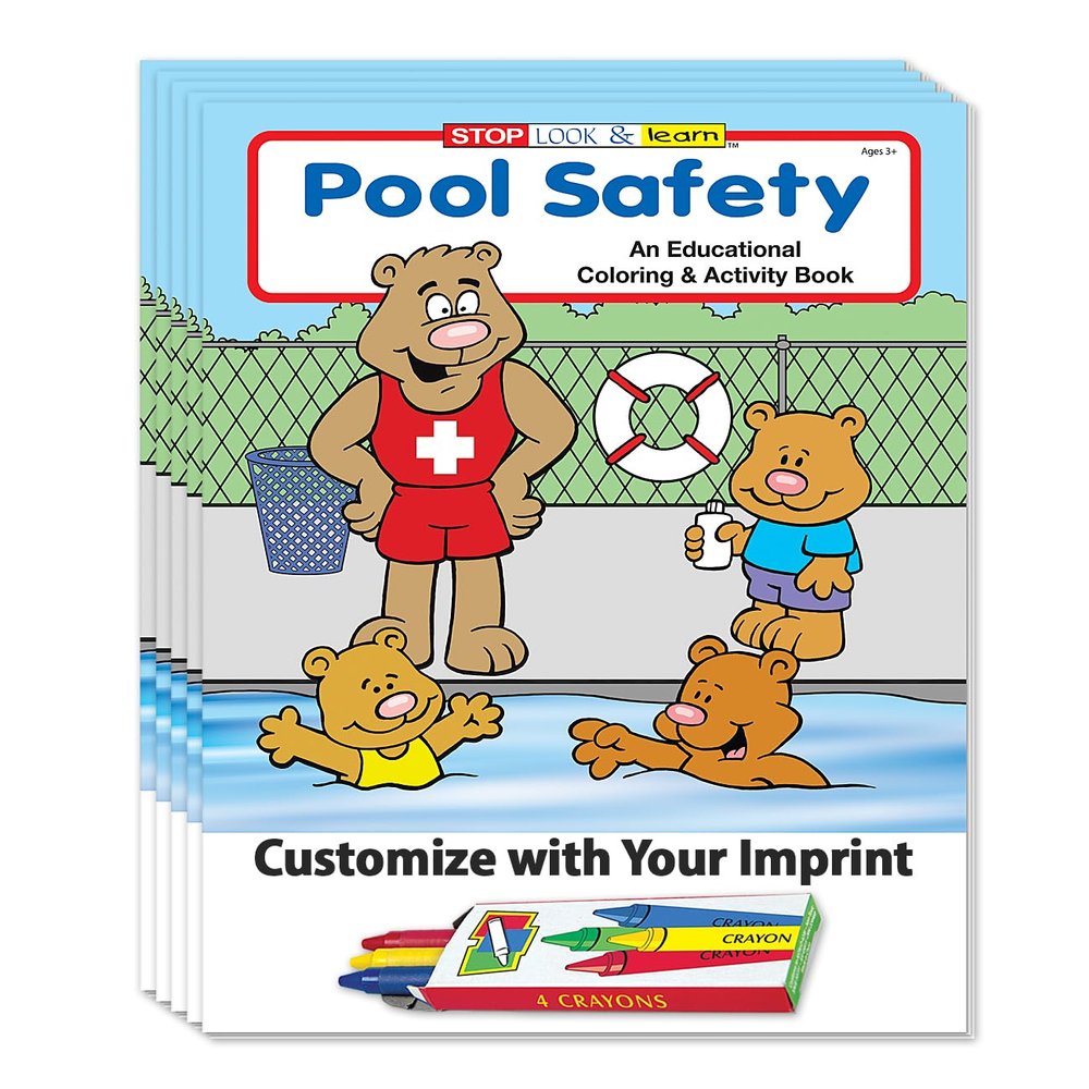 ZOCO Swim & Pool Safety Custom Promotional Coloring & Activity Books for Kids (250 Bulk Pack, with Crayons) Water Safety & Drowning Prevention