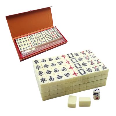 VSOLS Mini Mahjong Portable Travel Board Game with Foldable Table Chinese Mahjong Set Small Size Mahjiang Tiles Card Game (Color : White)