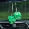 AuMoHall 2.95'' Retro Fuzzy Plush Dice Car Charm Square Rear View Mirror Hanging Ornament Accessories, Green view 1