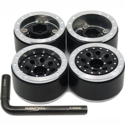 HOBBYSOUL Adjustable Offset 1.0 Beadlock Wheels Silver Black, Heavy 1.0 rc Wheels 21g/Rim for 1/18 Traxxas TRX4M Axial SCX24 90081 & Other 1/24 1/18 RC Crawler Truck, (4-Pack)