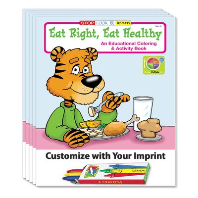 ZOCO Eat Right, Eat Healthy Custom Nutrition Coloring Books (250 Bulk Pack, with Crayons) Doctor Handout Educational Games & Activities for Kids