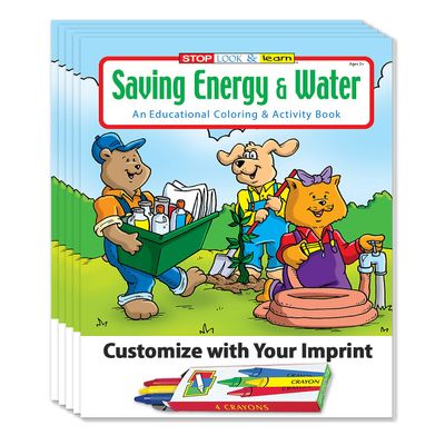 ZOCO Save Energy & Water Conservation Custom Coloring Books for Kids (250 Bulk Pack, with Crayons) Environmental Education Activities for Classrooms & Community Programs