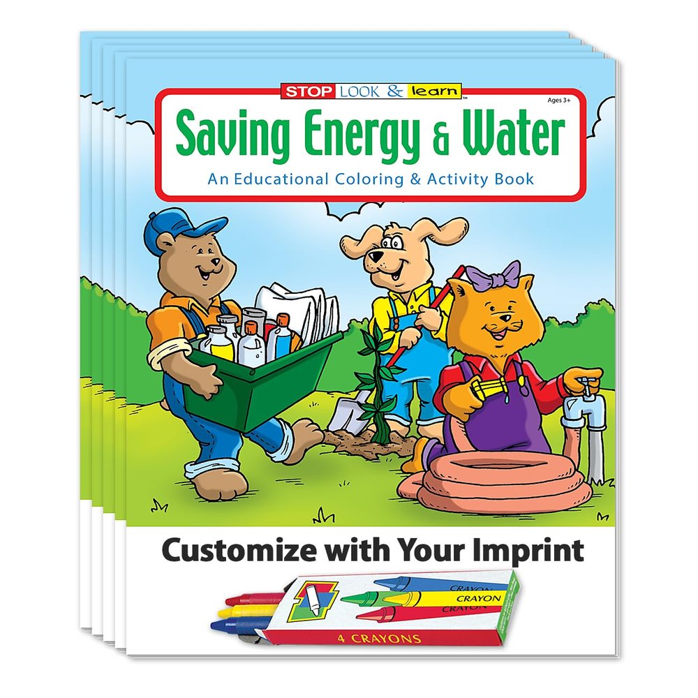 ZOCO Save Energy & Water Conservation Custom Coloring Books for Kids (250 Bulk Pack, with Crayons) Environmental Education Activities for Classrooms & Community Programs