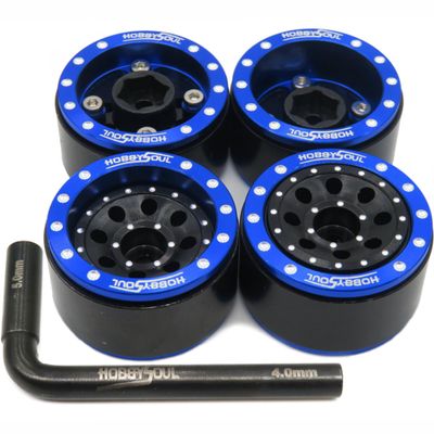 HOBBYSOUL Adjustable Offset 1.0 Beadlock Wheels Blue Black, Heavy 1.0 RC Crawler Rims Weight 21g/Rim 7mm Hex Rims for Axial SCX24 Crawler & Other 1/24 RC Crawler Car Truck, (4-Pack)