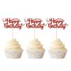 Rsstarxi 24 Pack Happy Birthday Cupcake Toppers Glitter Cupcake Food Picks for Celebrating Theme Party Cake Decorations Supplies Red view 1