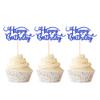 Rsstarxi 24 Pack Happy Birthday Cupcake Toppers - Glitter Food Picks for Celebrating Theme Party Cake Decorations Supplies - Deep Blue view 1