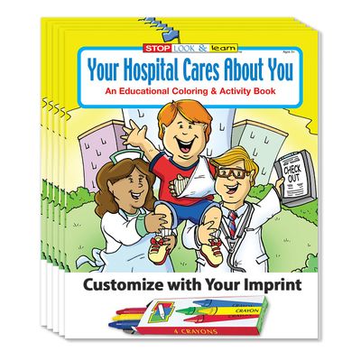 ZOCO Your Hospital Cares About You Custom Coloring & Activity Books for Kids (250 Bulk Pack, with Crayons) Customize with Your Imprint on The Front Cover